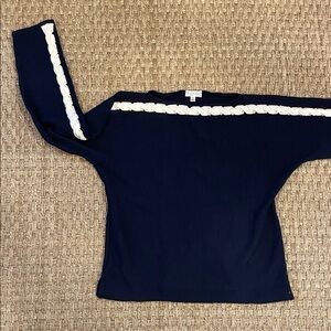 St. John Navy Sweater with white Braided Trim XL